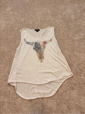 About A Girl Cream Tank Top with Faded Flag Bull Graphic